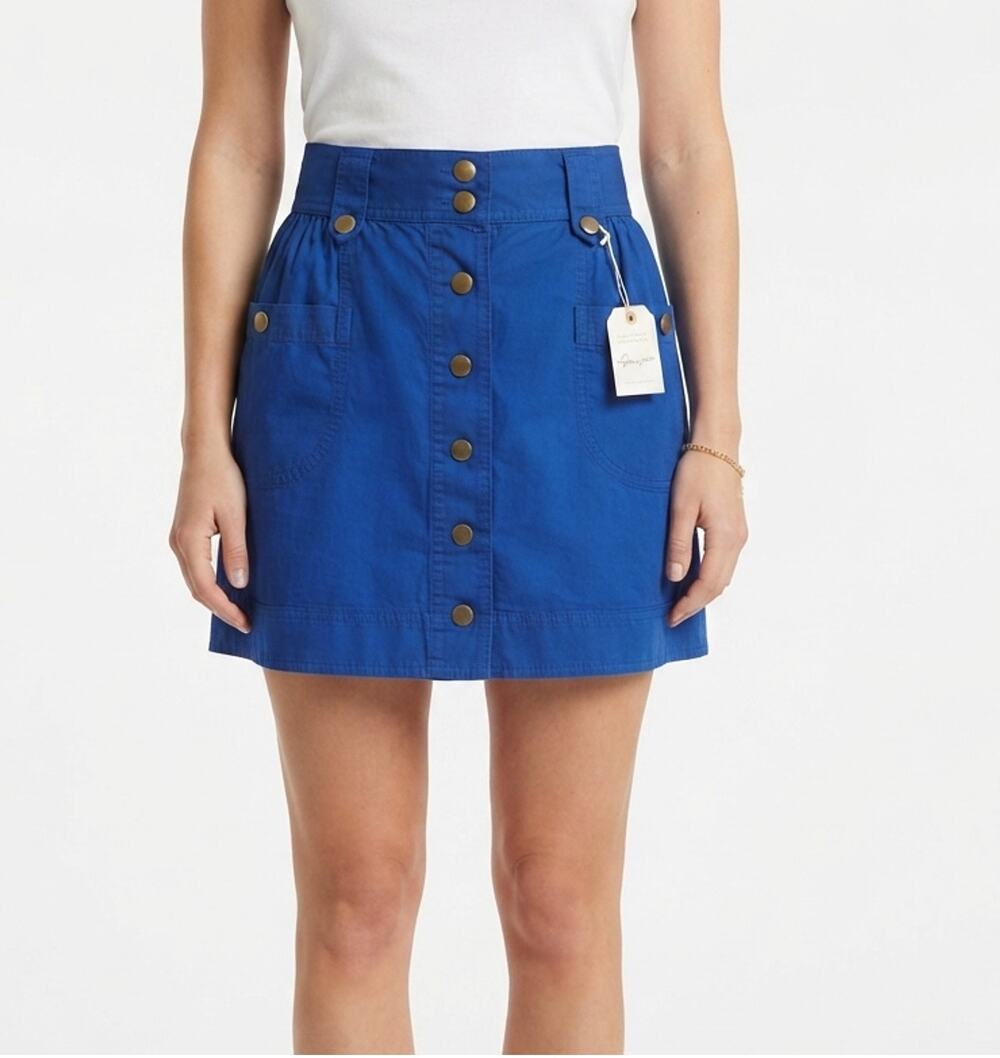 Heritage 1981 Royal Blue Button Front Utility Mini Skirt Women’s Size 25 NWT